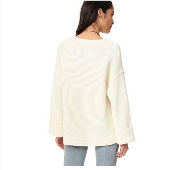 Free People La Brea V-neck Pullover Sweater Ivory Cream Size L-XL - Picture 5 of 14